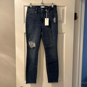 NEW Good American Dark Skinny Jeans Raw Hem Good Legs Crop 2 26 Holes